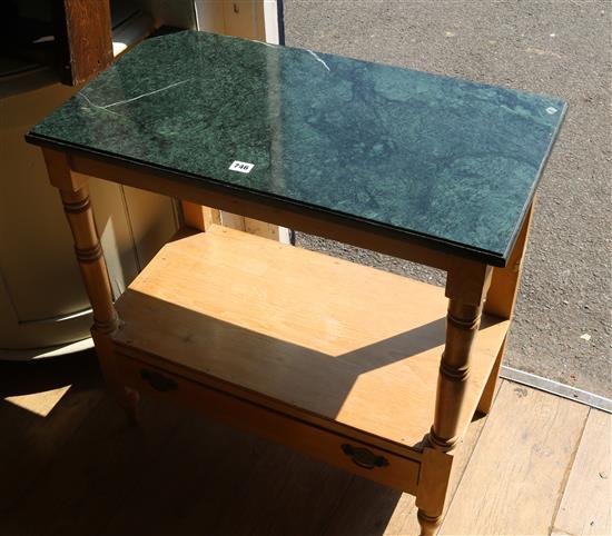 A Victorian stripped pine marble topped washstand